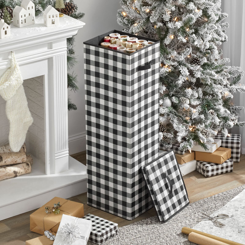 mDesign Tall GiftWrapping Paper Storage Box with Handles + Removable